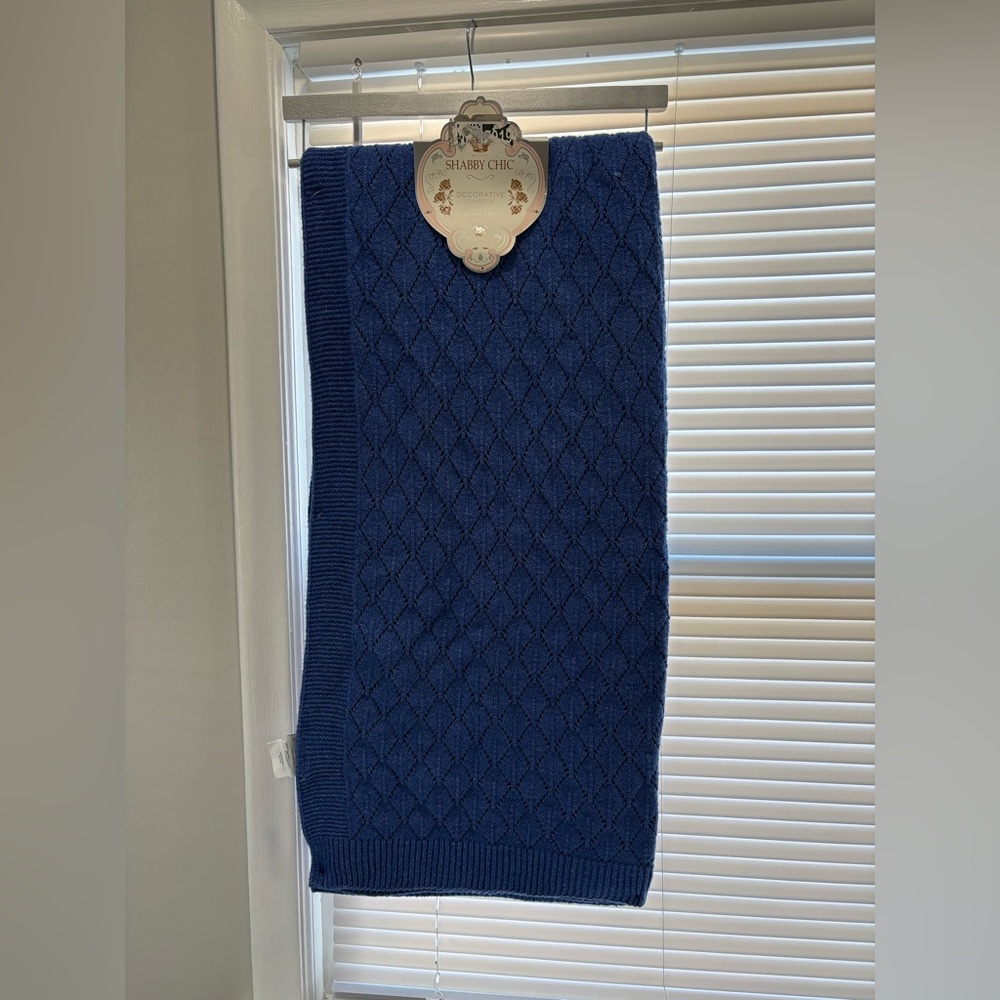 NWT Shabby Chic Poseidon Blue Knit Throw Blanket - 50x60